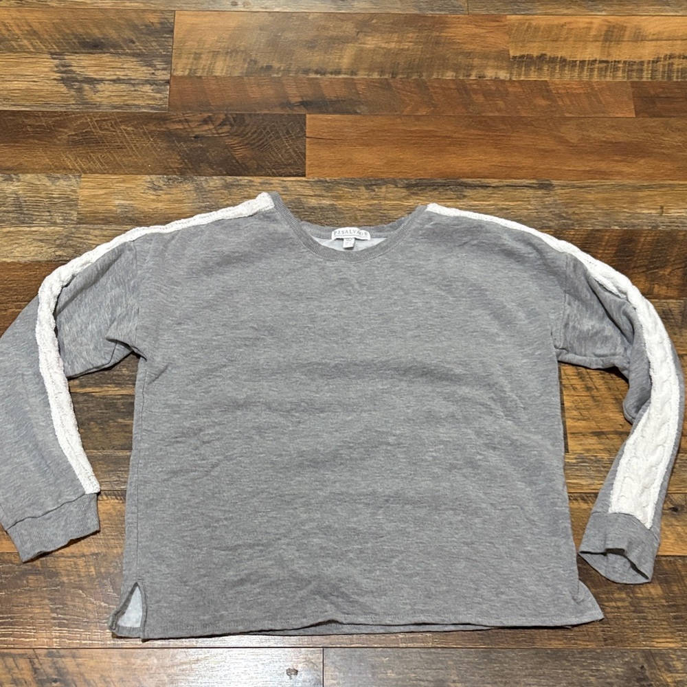 P.J. Salvage Gray Sweater‎ with White Cable Knit Sleeves